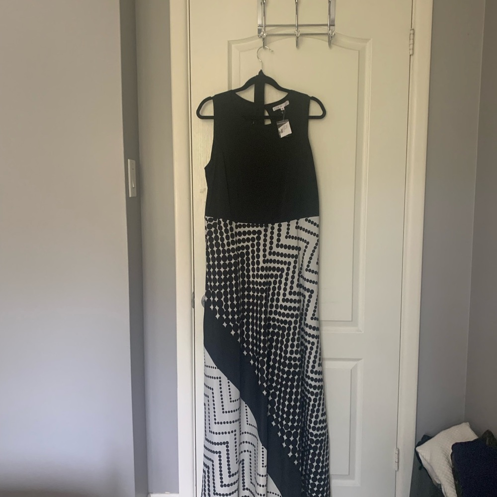 Cleo Black and White Asymmetrical Maxi Dress